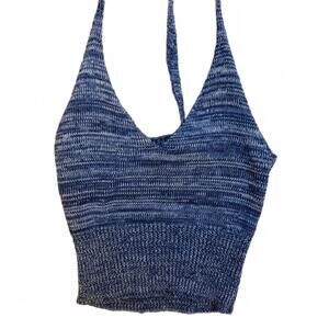 Sans Souci Blue Knit Halter Crop Top Small